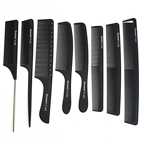 Professionale Bianco/Nero/Off Bianco Barber Carbonio Pettine Resistente al calore e Anti Statico Pettine Set 8-Piece/10-Piece Set Preferito (Black)