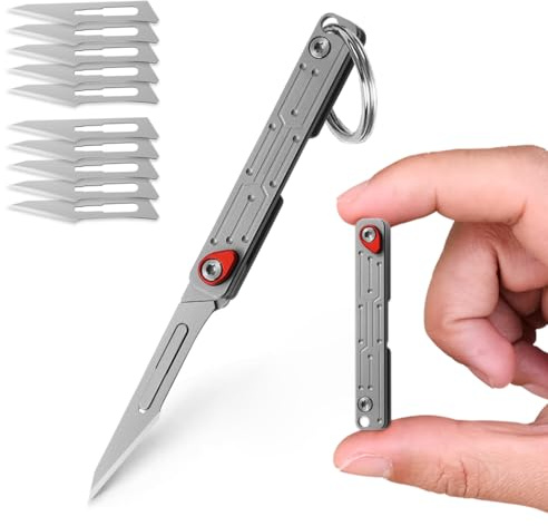 Joycube Small Keychain Knife, Mini Folding Pocket Knives with 10pcs Replaceable Surgical Blades, Scalpels Utility Cute EDC Box Cutter for Women and Men