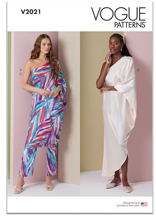 Vogue V2021A Misses One Shoulder klänning och byxor A (S-M-L-XL)