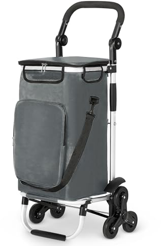 wuuhoo® 2en1 hariot à provisions Buddy avec système à 3 Roues et Isolation Thermique, Chariot empilable, Compartiment réfrigéré, Chariot à provisions Pliable Anthracite