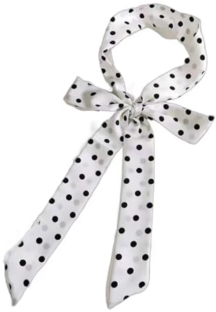 GIMIRO Cintura da donna in raso 5 cm x 195 cm nastro imitato seta lunga sciarpa vestito cintura cappello accessori, White Polka Dot