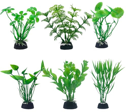 SwirlColor Falska Växter Akvarium, Små 10 cm/3,94 tum Plast Realistiska Akvarieväxter Akvariedekorationer 6 stycken