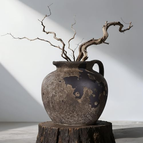 Wabi Sabi - Vaso vintage arrugginito, alto 20,1 cm, decorazione rustica in ceramica per centrotavola, vasi da fiori in ceramica testurizzata per decorare la casa, tavolo, soggiorno, camera da letto