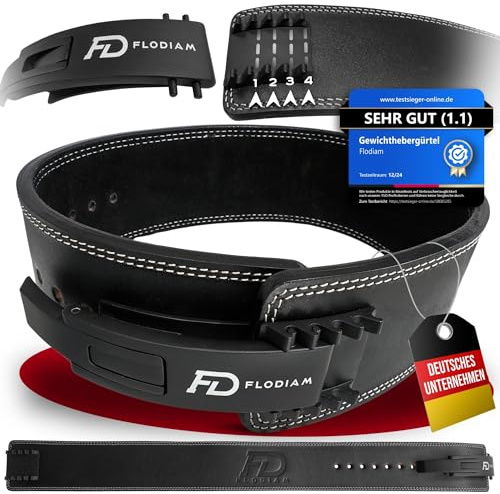 Flodiam Profi Gewichthebergürtel Full Power Design Herren & Damen [Schnellverstell] Hebelverschluss Gym Lifting Belt Fitness Gürtel Büffelleder Weightlifting Powerlifting 10cm hoch, Schwarz, L