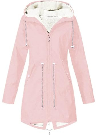 TianWlio Vêtements Imperméables Femme Hiver Chaud Polaire Veste de Pluie Long Manteaux avec Capuche D'extérieur Coupe-Vent Grande Taille Couleur Unie Décontracté Impermeable Randonnée Parka