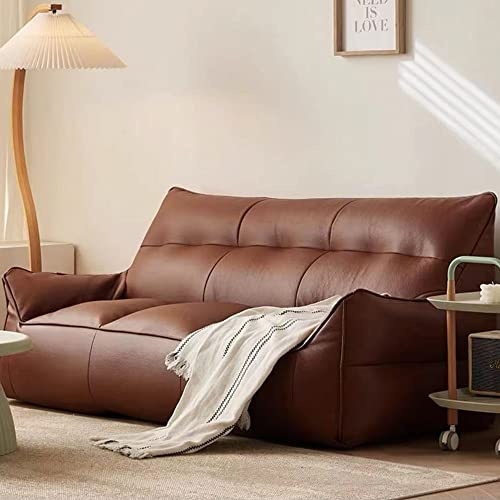 Copri divano bean bag in finta pelle a 3 posti, divano componibile bean bag con chaise longue reclinabile, senza telaio, mobili per soggiorno, marrone