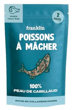 FRANKLIN – Poisson à Mâcher pour Chien – Peau Séchée de Cabillaud – 100% Naturelle, sans Additifs – Riche en Collagène, Oméga 3 et 6 – Mastication Longue – Soutient Articulaire – 90 g