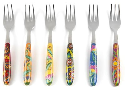 Excelsa Gipsy Soul Set 6 Forchettine da Dessert, Manici Decorati Multicolore, Acciaio Inox 18/10