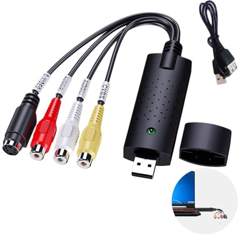 Joysuelly USB Video Capture Card, VHS to Digital Converter and Audio Grabber for Analog to Digital Conversion, Compatible with Windows XP/Vista/10/8/7