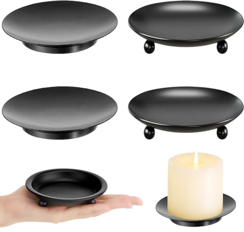 TRKETK 4 Pezzi Portacandela in Metallo, Candele per Battesimo Supporto Portacandele Vintage Piatti Portacandele Portapiatti in Ferro Nero per Natale, Feste in Casa, Decorazioni Nuziali