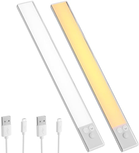 OUSFOT LED Sottopensile Cucina 30cm, Luce LED Sottopensile con Sensore di Movimento, 3 Temperature di Colore e Modalità, Luminosità Regolabile, Ricaricabile Tramite USB‑C, 2 Pezzi