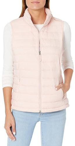 Amazon Essentials Women's Lightweight Water-Resistant Packable Puffer Vest, Light Pink, Large