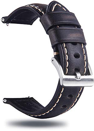 Berfine Quick Release Rindsleder Uhrenarmband 22mm, Vintage Retro Pull-Up Leder Uhrenband, Ersatzarmband für Damen Herren Uhr und Smartwatch, Schwarzbraun