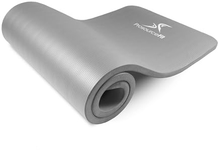 ProsourceFit Extra Thick Yoga and Pilates Mat ½” (13mm) or 1 (25mm), 71-inch Long High Density Exercise Mat with Comfort Foam and Carrying Strap, Grey