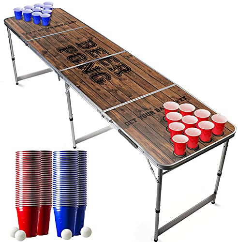 Beer Pong Original Cup® - Bierpong Tisch + 120 Becher + 6 Bälle - Zusammenklappbarer, transportabler Tisch mit kratzfester, wasserdichter Beschichtung - Zugelassen Turniere - Trinkspiel