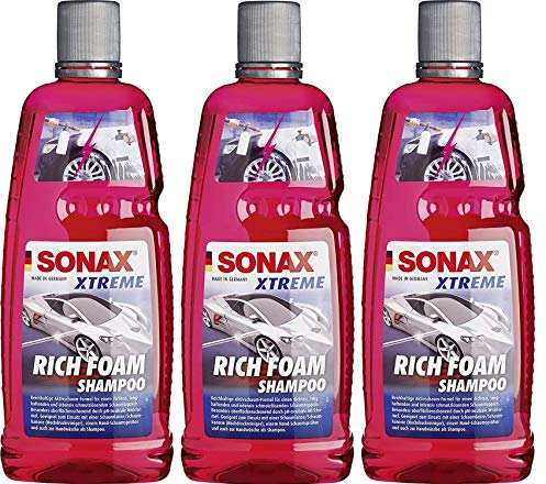 SONAX XTREME RichFoam Shampoo (3x1 Liter) Schaum-Shampoo/Snow Foam Shampoo erzeugt dichten, langhaftenden & schmutzlösenden Schaumteppich, ph-neutral, Berry-Duft | Art-Nr. 02483000