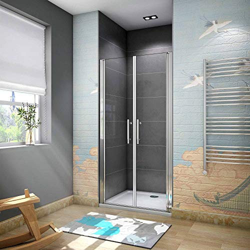 185cm Box Doccia Per Nicchia Doppia Porta Battente-Saloon In Vetro 6mm Temperato Trasparente Anticalcare larga 90cm