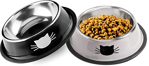 Katzennäpfe,2 Stück Futternapf Katze, Futternapf Katze Set,fressnäpfe Katzen doppel,Futterschüssel Katze,Wasser Fütterung Schüssel,Fressnäpfe für Katzen Edelstahl