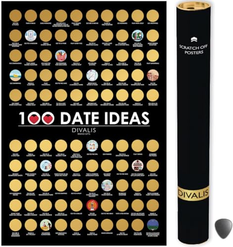 Divalis 100 fechas para rascar Lista de cosas que hacer - Póster para rascar con texto Things to Do, negro y dorado, L