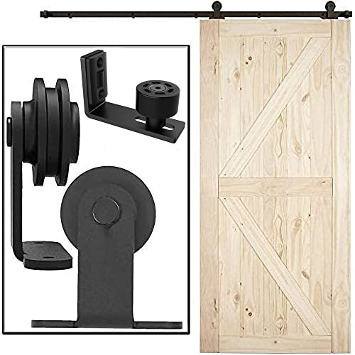 TSMST 6.6FT/200CM Binario per Porta Scorrevole, Nero e Rustico Kit Accessori con Guida a Pavimento Regolabile
