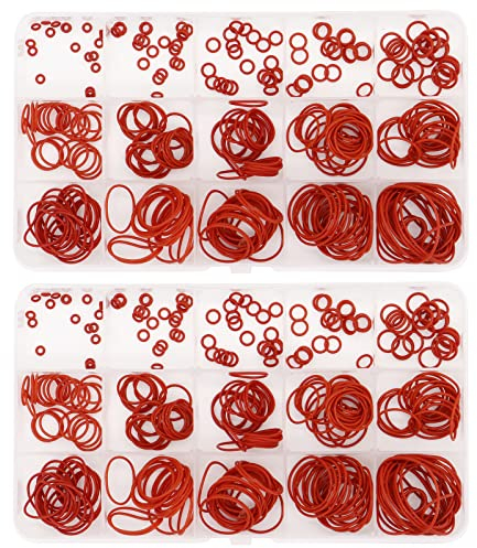 Yuhtech O Ring Sortiment, 600 Pcs 15 Größe Rot Silikon Dichtungsring-Set Silikon VMQ O Ring Kit für Sanitär und Automobil-Reparatur