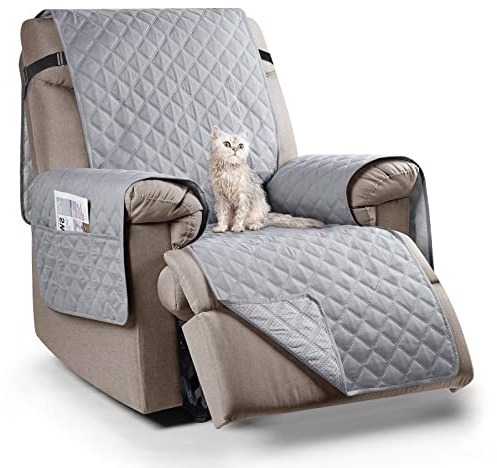 TAOCOCO Recliner Chair Covers,1 Seater Recliner Covers,Waterproof Recliner Sofa Covers,Reclining Protector for Pets,Non Slip Armchair Covers,Armchair Recliner Cover With Pockets (Light Grey)