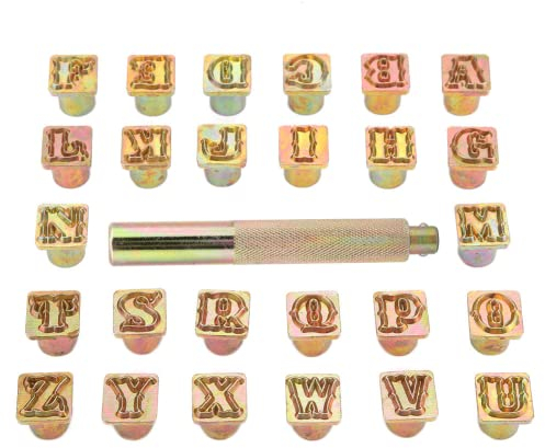 13mm Metal sello Punch Set, cuero carta sello conjunto metal sello kit diseño vintage alfabeto 26 letras morir herramienta artesanía