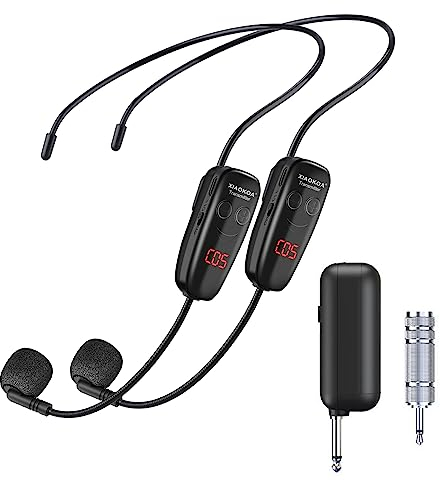 XIAOKOA Wireless Microphone,Wireless Headset Microphone,UHF Wireless Dual Microphone with LED Digital Display,for Tour Guide/Teaching/Promotion/Speech