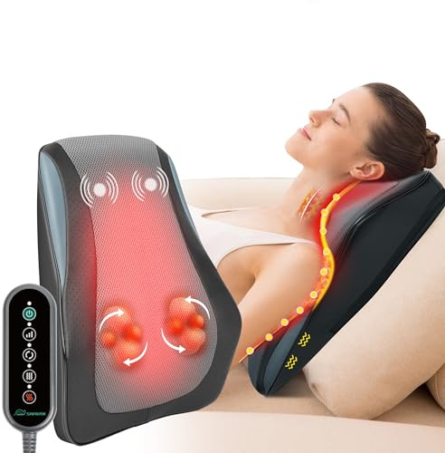 Snailax Back Massager with Heat – 3D Shiatsu Massage Pillow for Neck & Back, Fixed Kneading Nodes, Chair & Sofa Use, Gift for Mom, Dad, Women & Men
