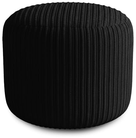 KISAA Living Cozy Jumbo Cord Footstool Bean Bags, Stylish & Durable Jumbo Cord Oval Shape Foot Rest Pouffe Beanbags, Durable & Comfortable (Round (40x40x35cm), Black)