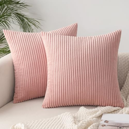 Slozzi 2er Set Kordsamt Kissenbezug Rosa 50x50cm Kissenbezüge Kissenhülle Sofakissen Dekokissenbezug Couchkissen Weich für Sofa Schlafzimmer Wohnzimmer Balkon