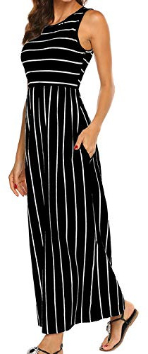 BDTECAOR Maxiklänning damer sommar boho ärmlös strandklänningar ledig lång tank klänning med fickor