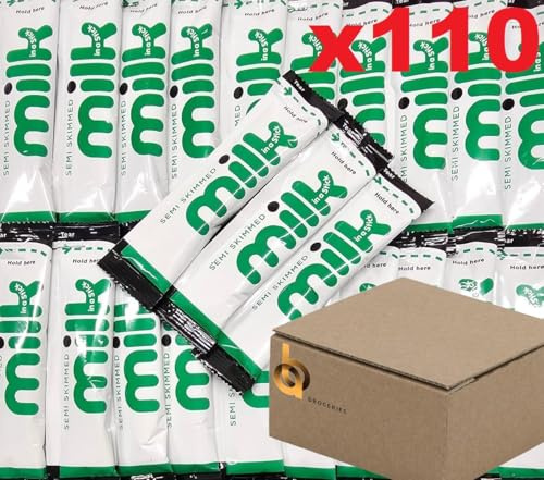 110x Semi-Skimmed UHT Milk Sticks 10ml Individually Wrapped Lakeland | Suitable for workplace kitchens, meetings, cafes, catering and regular refreshment service throughout the day