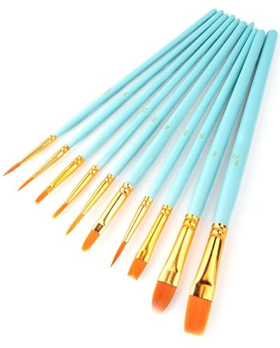 BAVALIN 10 Stück Nylon Pinsel Set - Professionelle Malpinsel Künstler Pinsel Malsets für Acryloöl Aquarell Gouache Schminken (Blau)