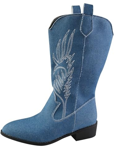 WOFANLULY Cowboy Boots,Western Cowgirl Boots for Women,Knee High Boots,Comfortable and Fashion Pull On Chunky Heel Pointed Toe Embroidered Boots