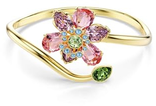 Swarovski Brazalete Idyllia, Tallo en Espiral, Motivo Floral Central, Cristales de Diferentes Formas y Colores, Cierre Wonderclick, Baño Tono Oro, Colección Idyllia