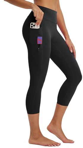 baleaf Women's Capri Leggings with 3 Pockets Tummy Control 21 Inseam Workout Capris Yoga Pants Black L