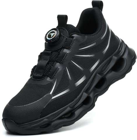 RASEARY Chaussures de Sécurité Hommes Femmes Légère Baskets de Secruite Chaussures de Travail Embout en Acier Chaussure de Chantier Antidérapantes Respirantes，Noir EU 44