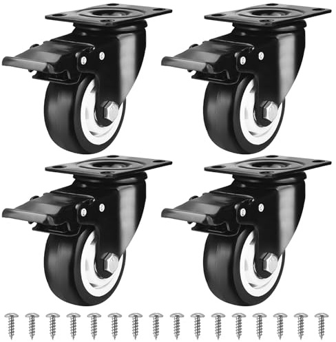 Lot de 4 roulettes pivotantes avec frein, Roulettes pour Meubles Lourd 50mm, Roulettes Pivotantes avec Frein, Silencieuses pour Meubles, Capacité 200kg