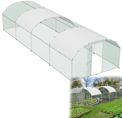 HENGMEI Pollaio 300 x 800 x 185 cm - In acciaio galvanizzato - Con tetto in polietilene - Recinto esterno con serratura - Tetto a cupola