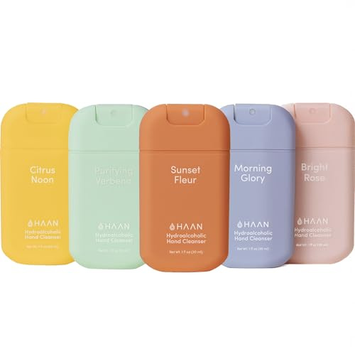 HAAN Spray nettoyant pour les mains à l'aloe vera (lot de 5) – Parfum Sunset Fleur, Morning Glory, Bright Rose, Verveine purifiante, Citrus Noon