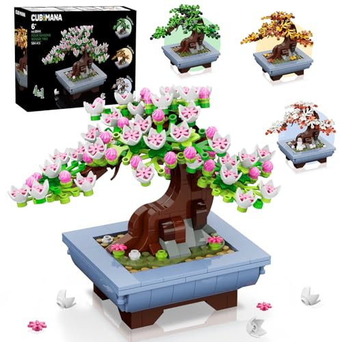 CUBIMANA Cherry Flowers Bonsai Building Set – 4-in-1 Artificial Seasonal Tree Plants Building Toy, 584PCS Botanical Collection Blossom Home & Office Decor, Birthday Gift for Adults Boys Girls age 10+