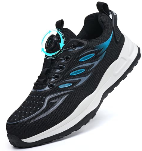 YEKOYIOO Chaussures de Sécurité Hommes Femmes Légère Basket de Securite Chaussure de Travail Chaussure de Chantier Embout de Protection en Acier Respirantes Antidérapant Bleu 44 EU