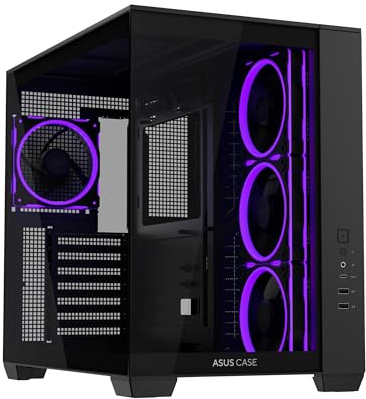 ASUS A32 PLUS TG ARGB BLACK Case ATX a Doppia Camera, Supporta Radiatori da 360 mm e Schede Grafiche da 420 mm, 4 Ventole ARGB Preinstallate, Gestione Pulita dei Cavi, Design Panoramico, Nero