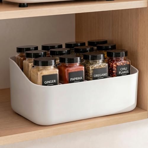 PAVSTINE Organizador de Especias con 4 Compartimentos, Estantería, Blanco | Organizador de Encimera de Cocina en Armarios de Cocina para Especias, Cajone, Nevera