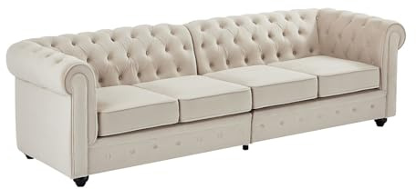 Vente-unique - Sofá Fijo 4 plazas Chesterfield - poliéster - Beige