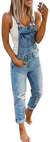 shownicer Combinaison Femme Femme Salopette en Jeans Slim Jumpsuit Pantalon Floral Casual Grand Taille pour Printemps Automne A Bleu M