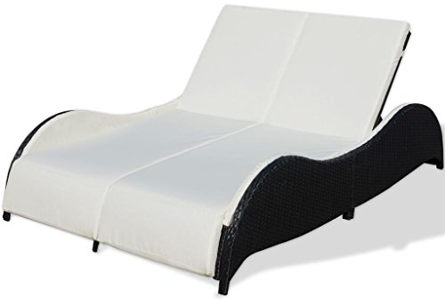 Festnight Doppel-Sonnenliege aus Poly-Rattan Relaxliege Gartenliege Lounge Outdoor-Liege 200 x 132 x 45 cm Schwarz