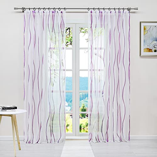ESLIR Gardiner med veckband gardiner gardiner voile lila 140 x 245