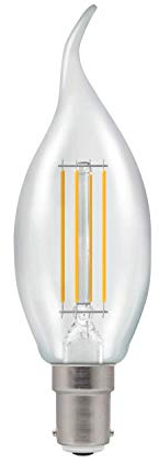 Crompton B15 LED Bent-Tip Filament Candle Bulbs 5 Watts Dimmable 470LM / 40W Incandescent Equivalent C35 Small Bayonet (SBC-B15d) Candle Light Bulbs Warm White 2700K
